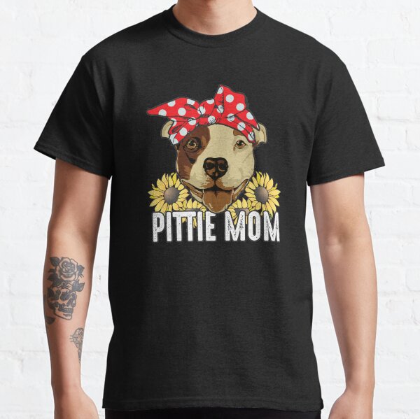 Pittie Mom Sunflower Red Bandana PitBull Lover Gifts  Classic T-Shirt