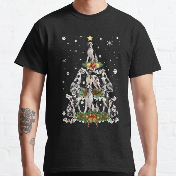 Great-Dane-Christmas-Dog-Tree-Lights-Pajamas-Funny-Dogs Classic T-Shirt