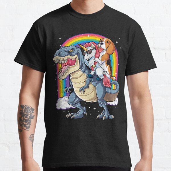 Beagle Riding Unicorn Dinosaur Rainbow Shirt for Men Women Boys Girls Kids Dog Lover Gifts Classic T-Shirt