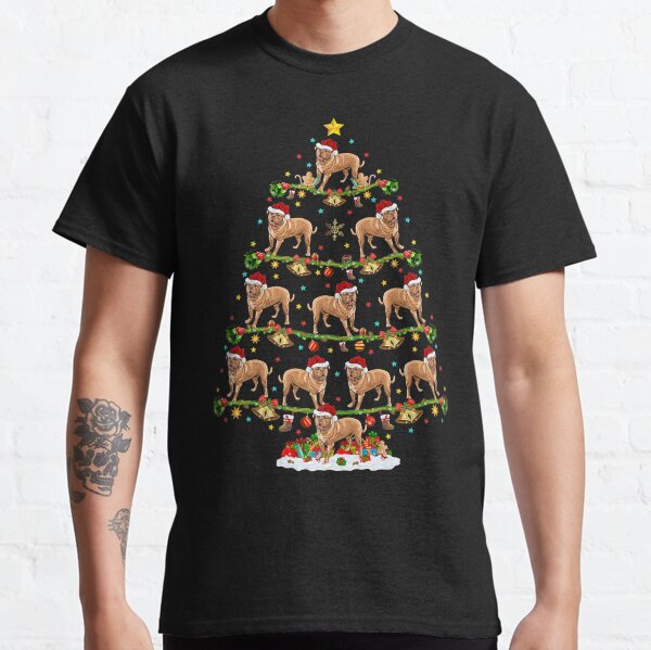 Funny Xmas Lighting Santa Dogue De Bordeaux Christmas Tree P Classic T-Shirt