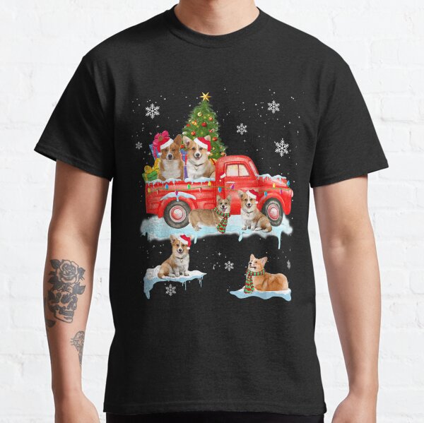 Corgi Riding Red Truck Funny Corgi Dog Lover Christmas Gifts Classic T-Shirt