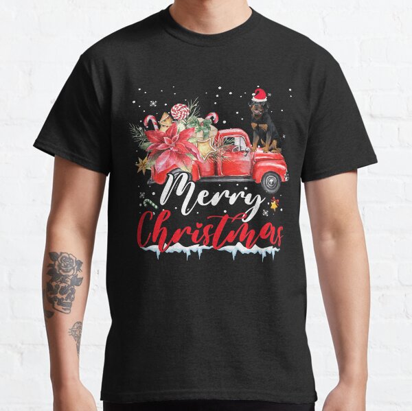 Rottweiler Ride Red Truck Merry Christmas Pajama Dog Lovers135 Classic T-Shirt