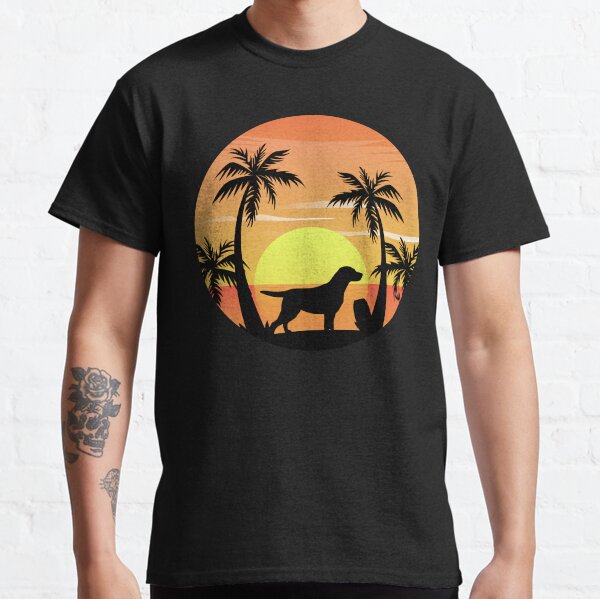Labrador Retriever Dog Surfing Beach Sunset Palm Trees Classic T-Shirt