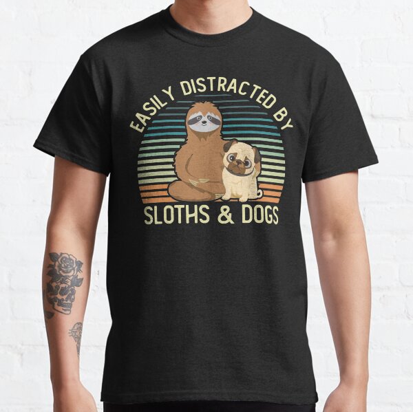 Vintage Sloth and Dog Funny Easily Distracted By Sloths and Dogs Gift Classic T-Shirt