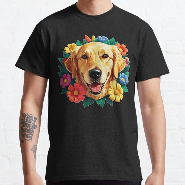Dog With Flowers Golden Retriever Classic T-Shirt