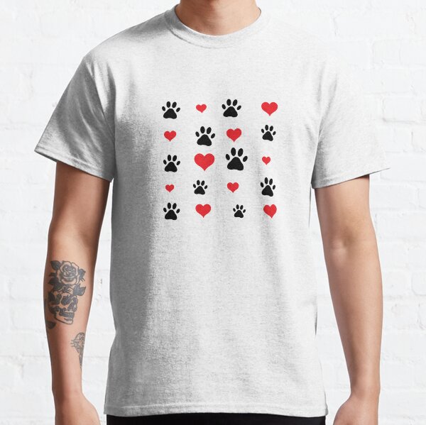 Cute Paw Prints and Hearts Pattern  Dog and Cat Lover Design Classic T-Shirt