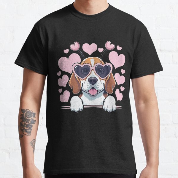 Cute Beagle Valentine With Hearts  Classic T-Shirt