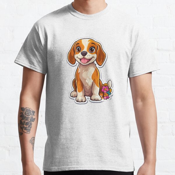 Cute Beagle Dog with pink flower Classic T-Shirt