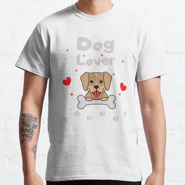 Dog Lover with Cartoon Dog, Bone, Hearts and Paws - Black Classic T-Shirt