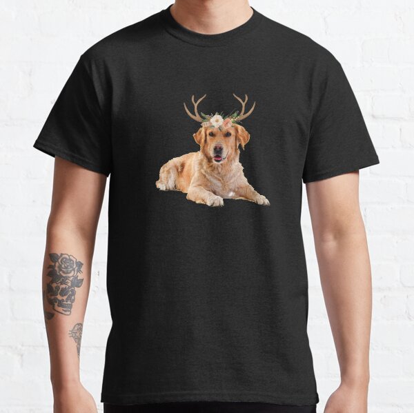 Golden Retriever Dog Reindeer Antlers Funny Christmas Shirt Classic T-Shirt