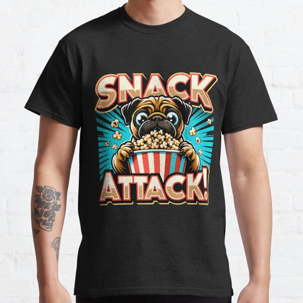 Snack Attack Pug with Popcorn Classic T-Shirt