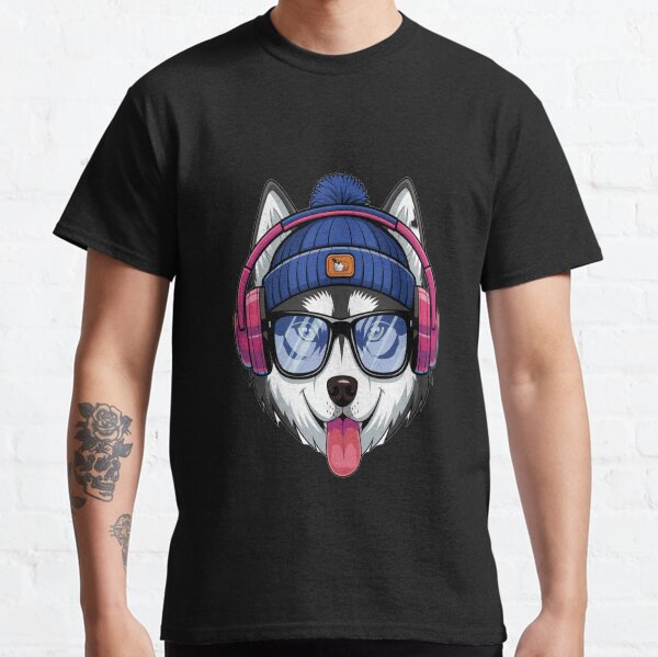 Cool Husky Vibes  Trendy Music Dog Illustration Classic T-Shirt
