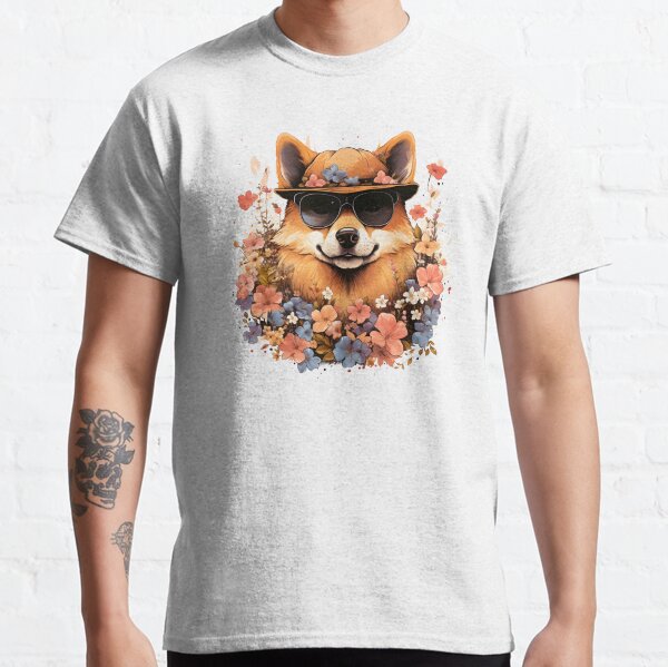 Cool Corgi with hat and flower Classic T-Shirt
