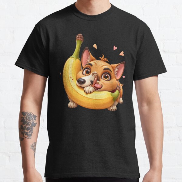 Adorable Kawaii Dog Biting a Banana Classic T-Shirt