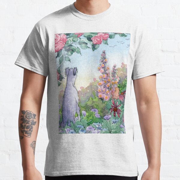 Greyhound dog sitting in a flower garden Classic T-Shirt