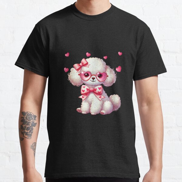 Adorable Valentines Day Poodle Illustration with Heart Glasses Classic T-Shirt