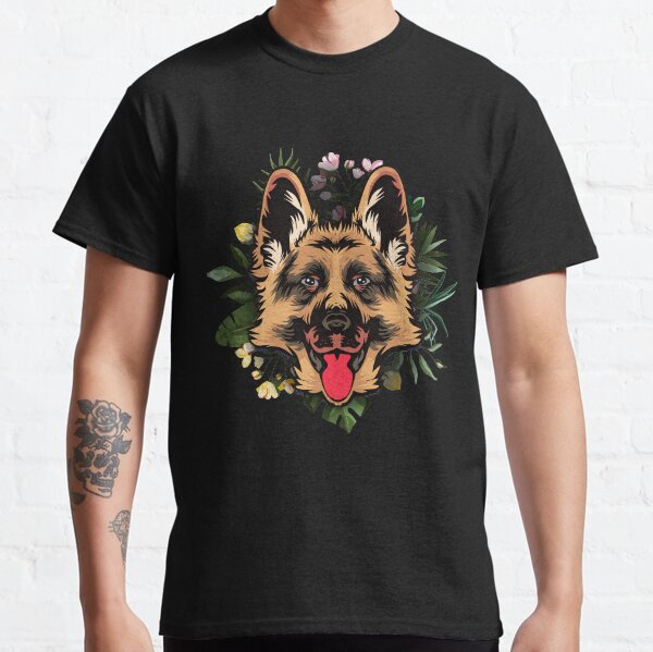 German shepherd in floral Classic T-Shirt