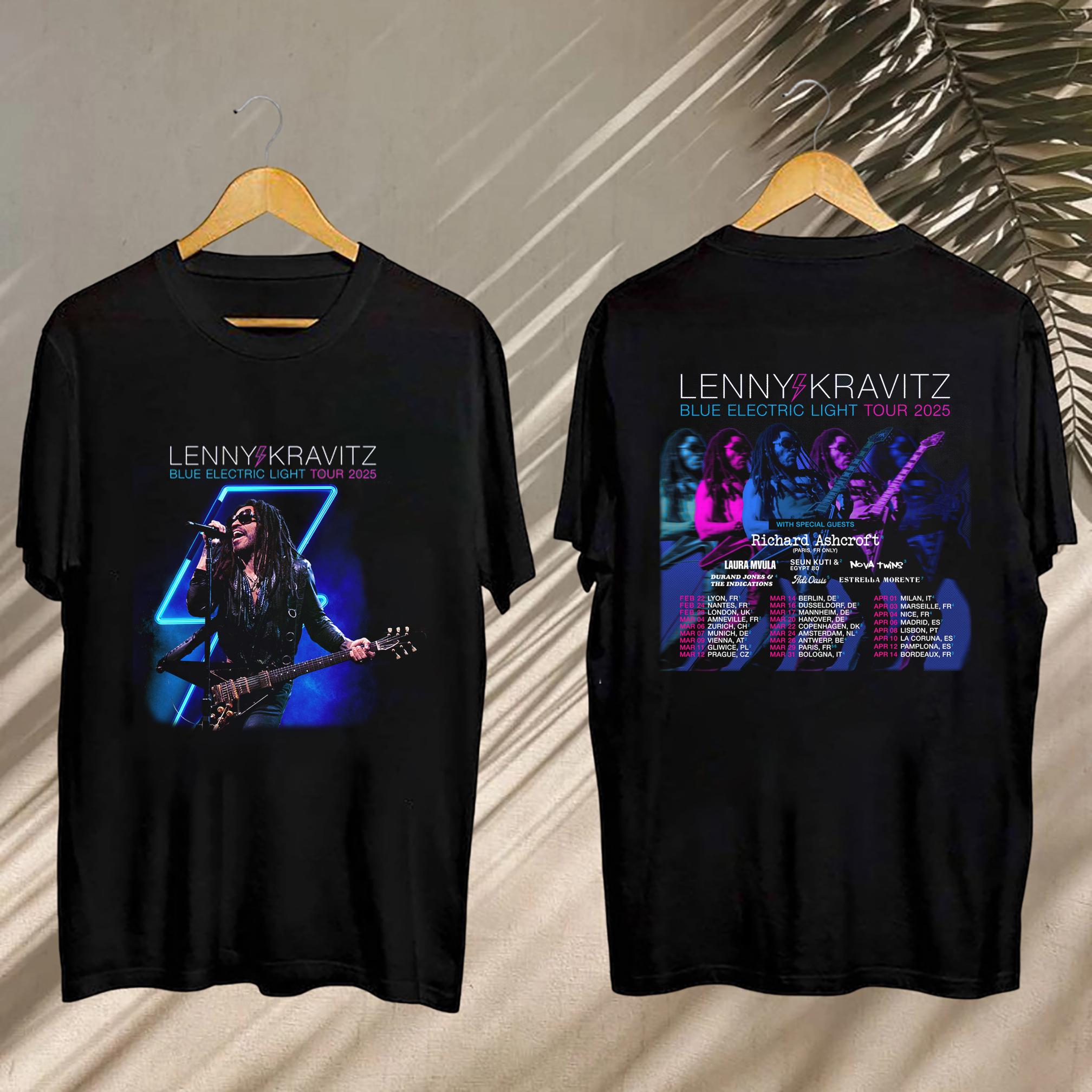 Lenny Kravitz, Lenny Kravitz 2025 Concershirt, Lenny Kravitz Blue Electric Light Tour 2025 Tee, Lenny Kravitz Tshirt, Lenny Kravitz Gift