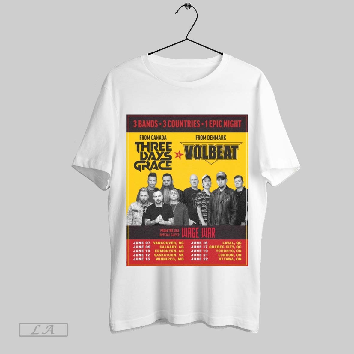 Top 3 Bands 3 Countries 1 Epic Night From Canada Three Days Grace From Denmark Volbeat Special Guest Wage War June Tour 2025 Poster Shirt Hoodie Shirt