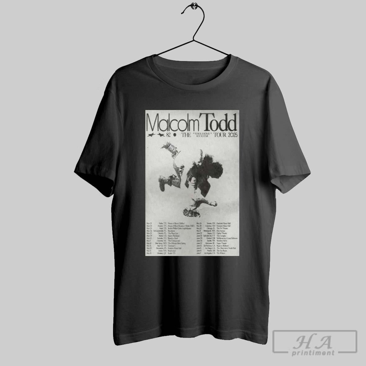 Poster Malcolm Todd The Wholesome Rockstar Tour 2025 May 01 Dallas Tx House Of Blues May 02 Houston Tx Shirt
