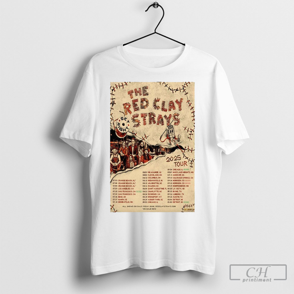 Official The Red Clay Strays Get Right Tour 2025 07 03 Orange Beach Al 07 04 Orange Beach Al 07 20 Los Angeles Ca Shirt