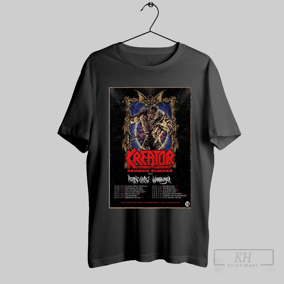 Top Kreator Demonic Summer 2025 With Rotting Christ And Warbringer Tour Dates 2025 Shirt