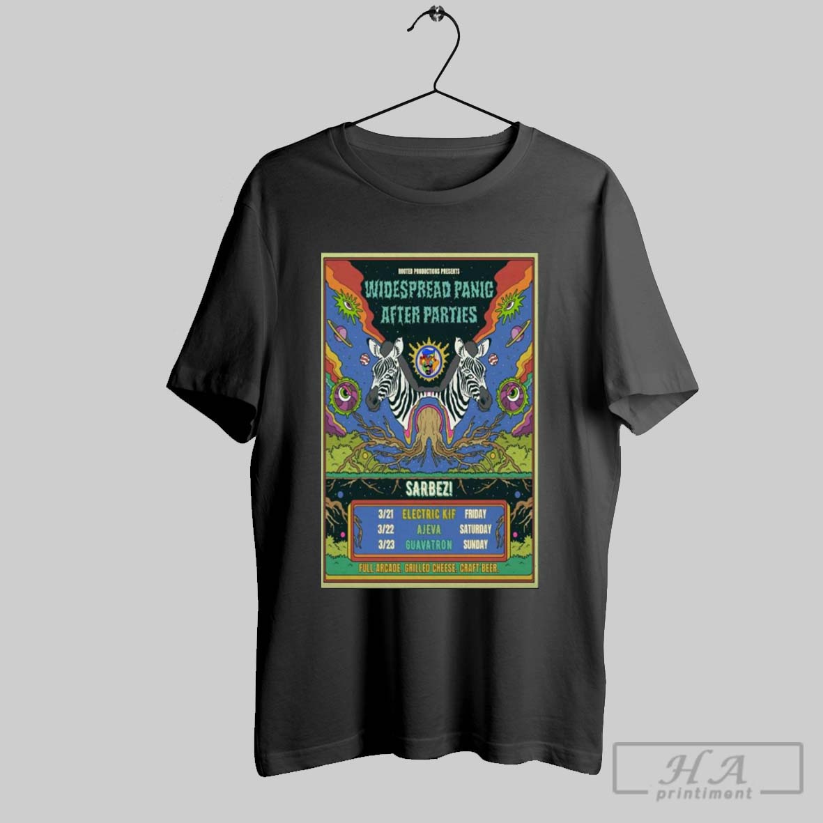 Poster Widespread Panic Afterparty Sarbez Tour 2025 3 21 Electric Kif Friday 3 22 Ajeva Saturday Shirt