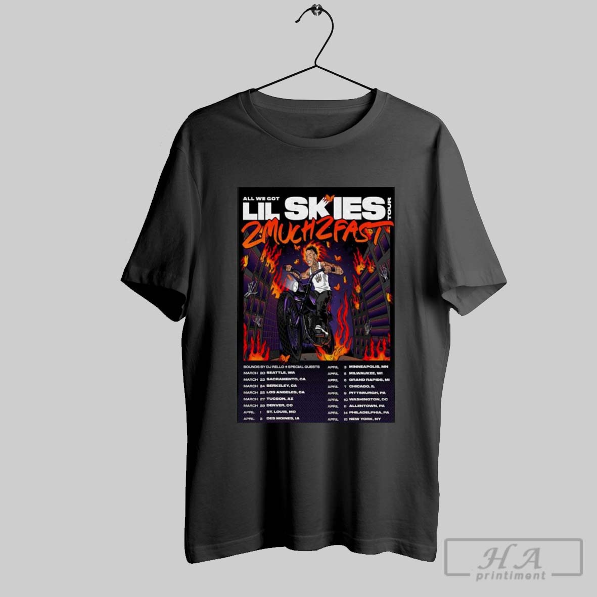 Original Poster Lil Skies Tour 2025 2 Much 2 Fasshirt