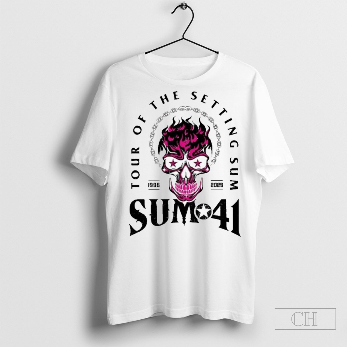 Official Sum 41 Tour Of The Setting Sum 1996 2025 Skull Chain Flames Shirt