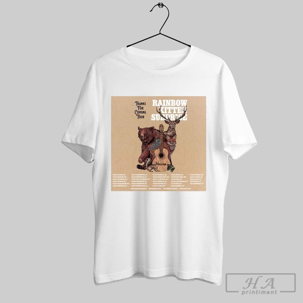 Rainbow Kitten Surprise Thanks For Coming Tour 2025 Bear Deer Guitar Shirt