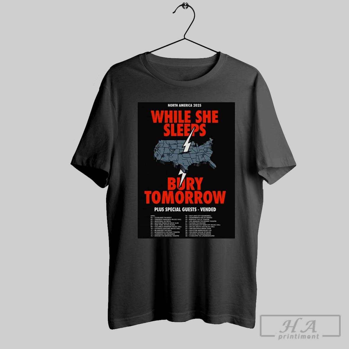 While She Sleeps North America 2025 Bury Tomorrow Plus Special Guests Vended Poster Tour Shirt