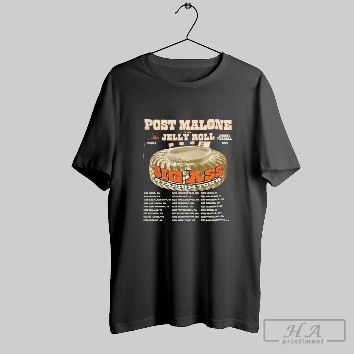 Post Malone With Jelly Roll Tour 2025 The Big Ass Stadium Schedule Shirt