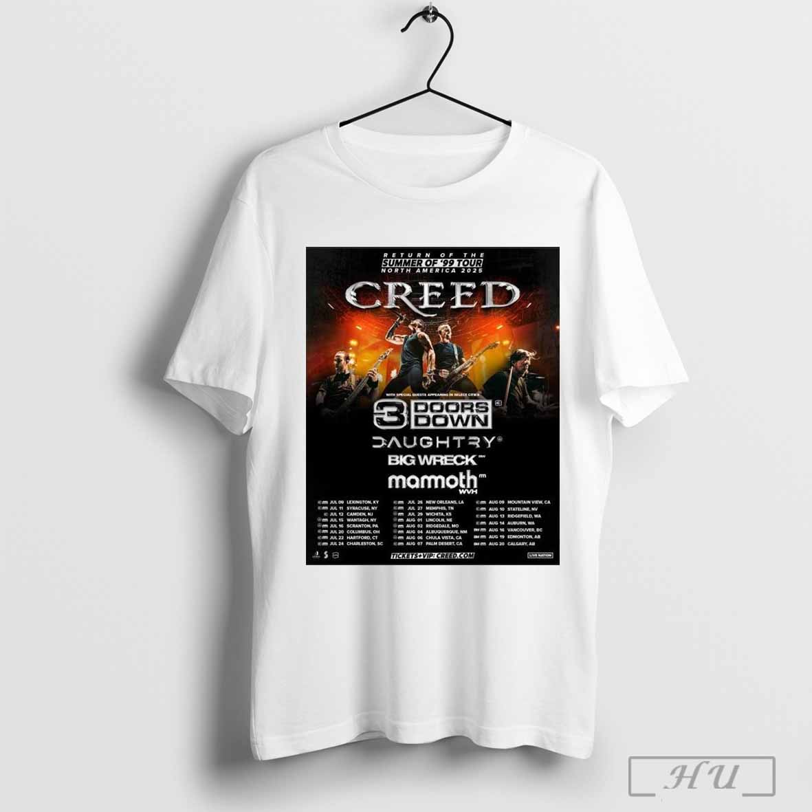Official Creed Announces 2025 Summer Of 99 Tour Shirt