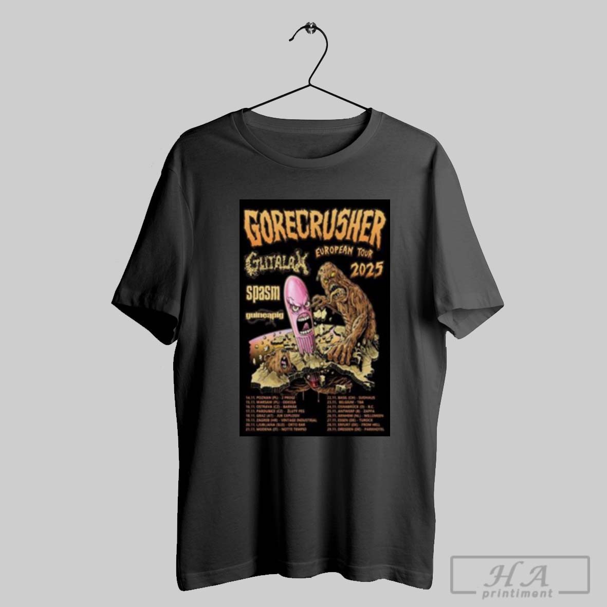 Official Gorecrusher With Gutalax Spasm And Guinea Pig Tour European 2025 Poster Shirt Tee Cutom Poster Coffee Mugs Ornaments