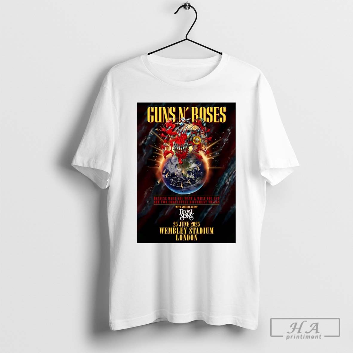 Guns N Roses Because What You Want 2025 Uk Tour London Wembley Stadium Poster Shirt