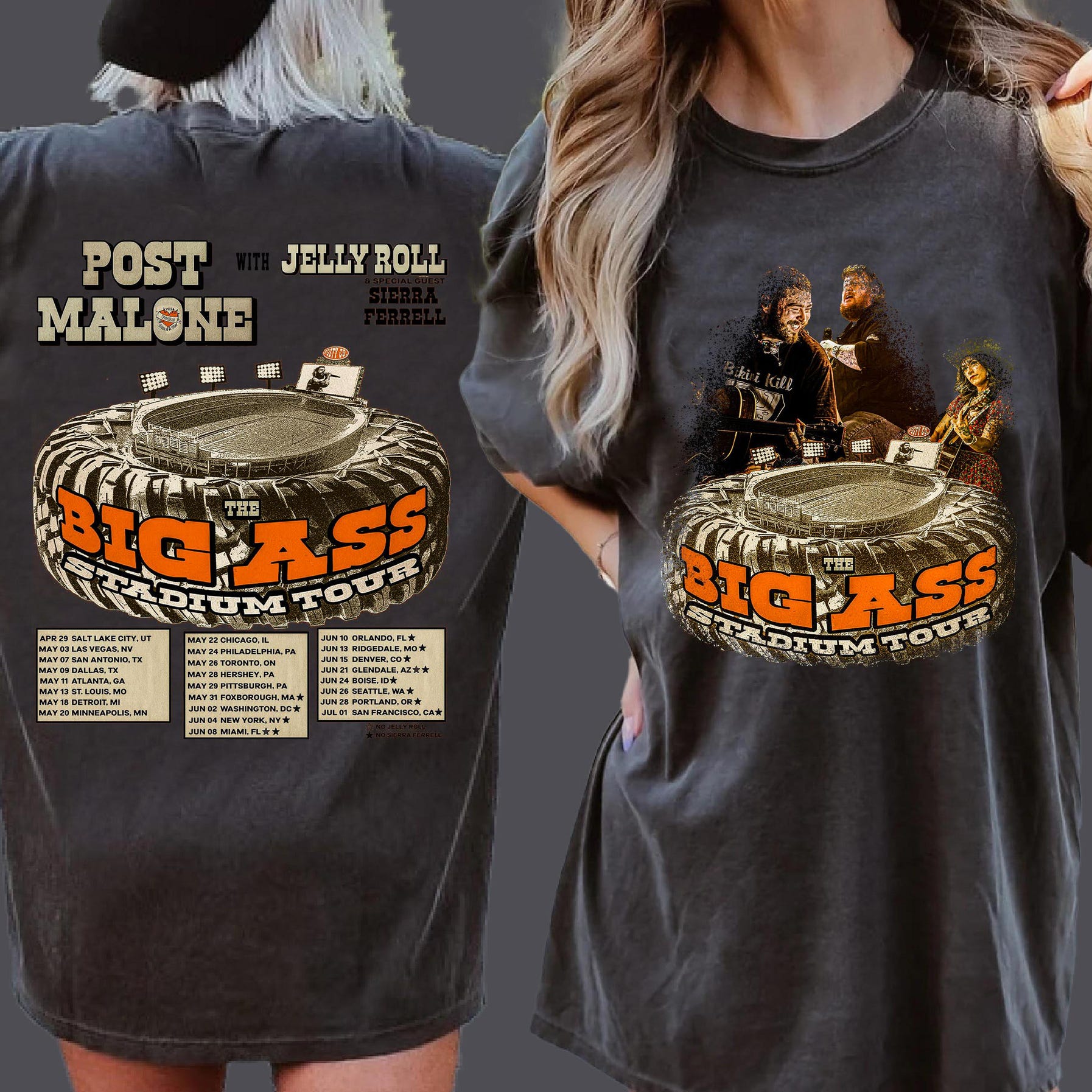 Posty Tshirt, 2025 Post Malone Big Ass Stadium Tour Shirt, Post Malone And Jelly Roll Shirt, Post Malone Concert, Jelly Roll Merch