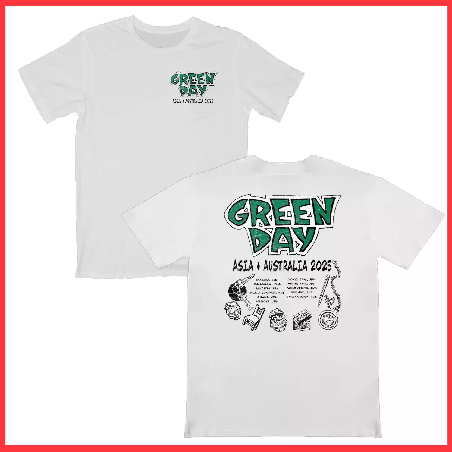 Green Day Asia And Australia Tour 2025 Tour Dates List Two Sides Unisex Shirt