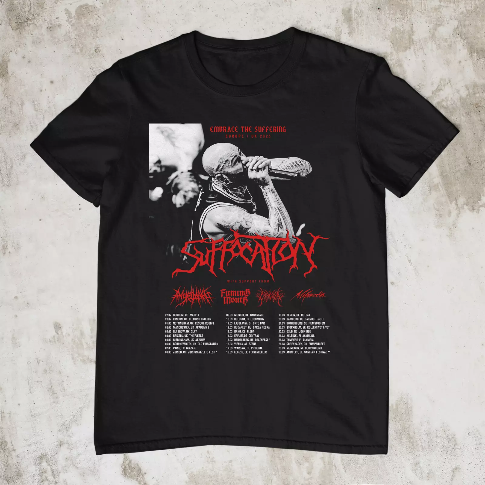 Suffocation Band Tour 2025 Short Sleeve Black Shirt Ar920