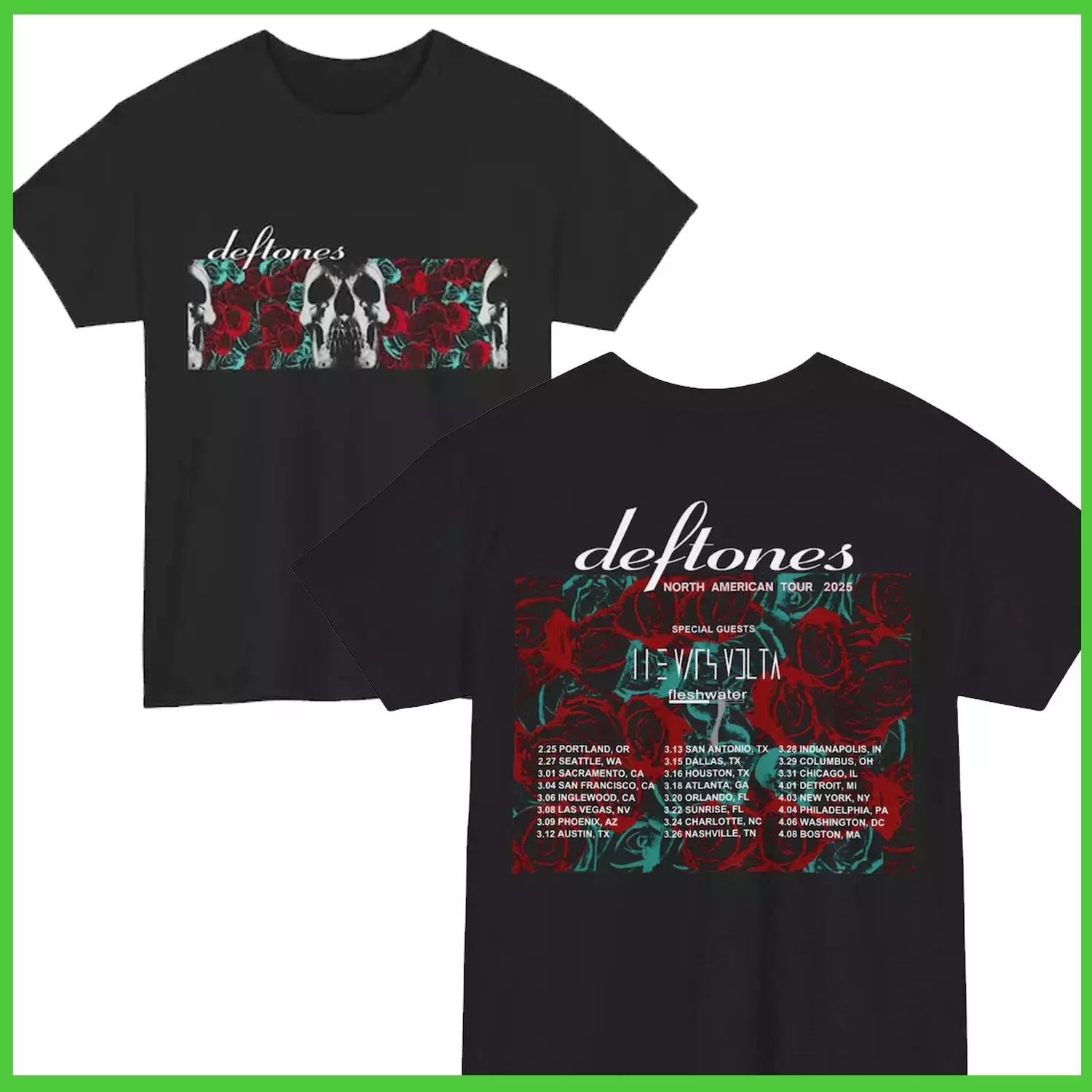 Shirt Deftones North American Tour 2025 Two Side Tour