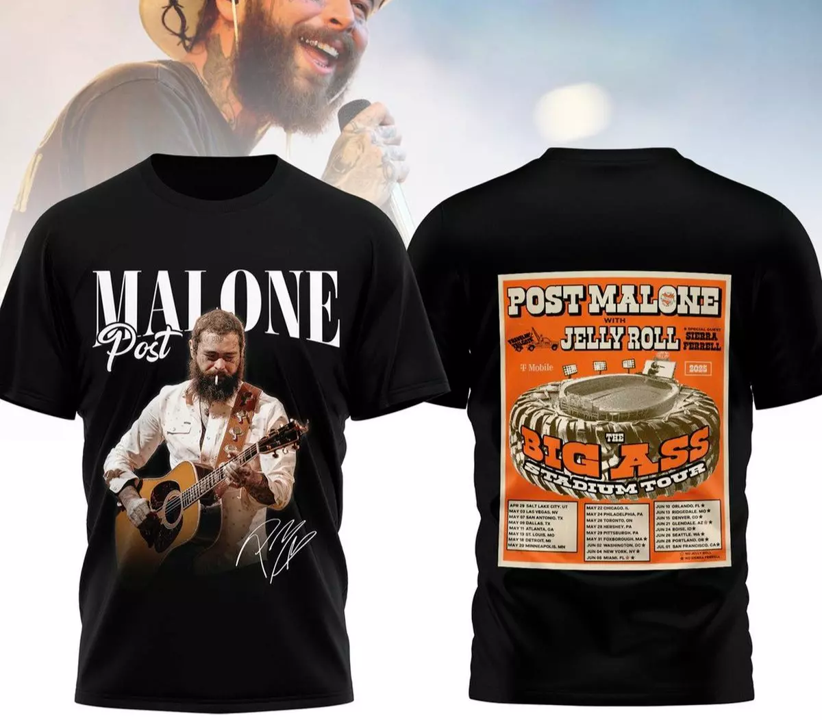 Post Malone Jelly Roll Big Ass Stadium Tour 2025 Shirt 3D