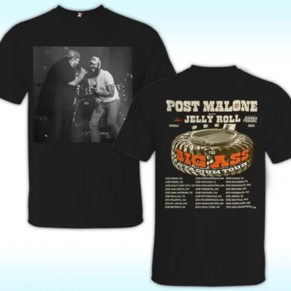 Post Malone Tour 2025 Shirt, Big Ass Stadium Tour Shirt And Jelly Roll Merch Shirt