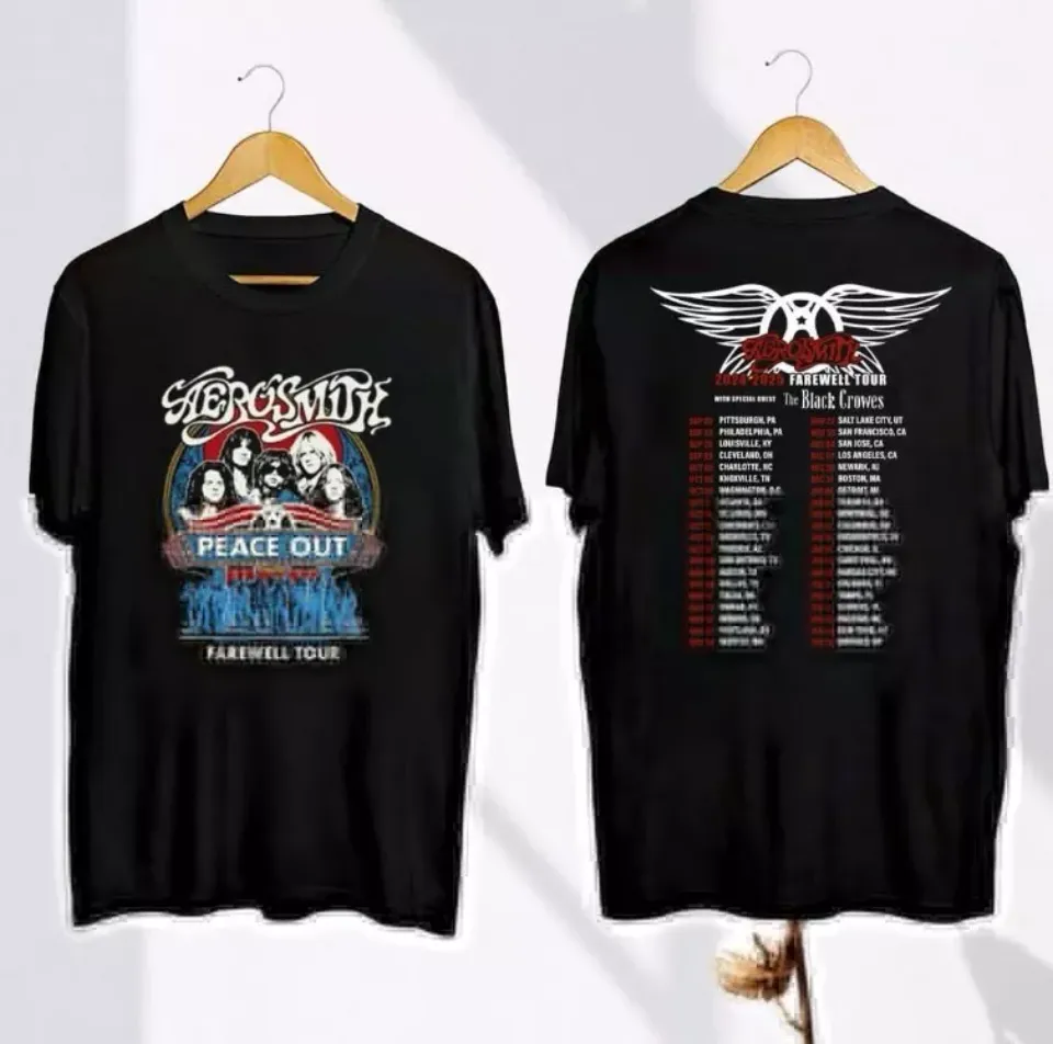 Aerosmith Vintage Shirt, Aerosmith Peace Out Farewell Tour 2024-2025 Double Sided Shirt, Cotton Short Sleeve Shirt, Gift For Music Lover