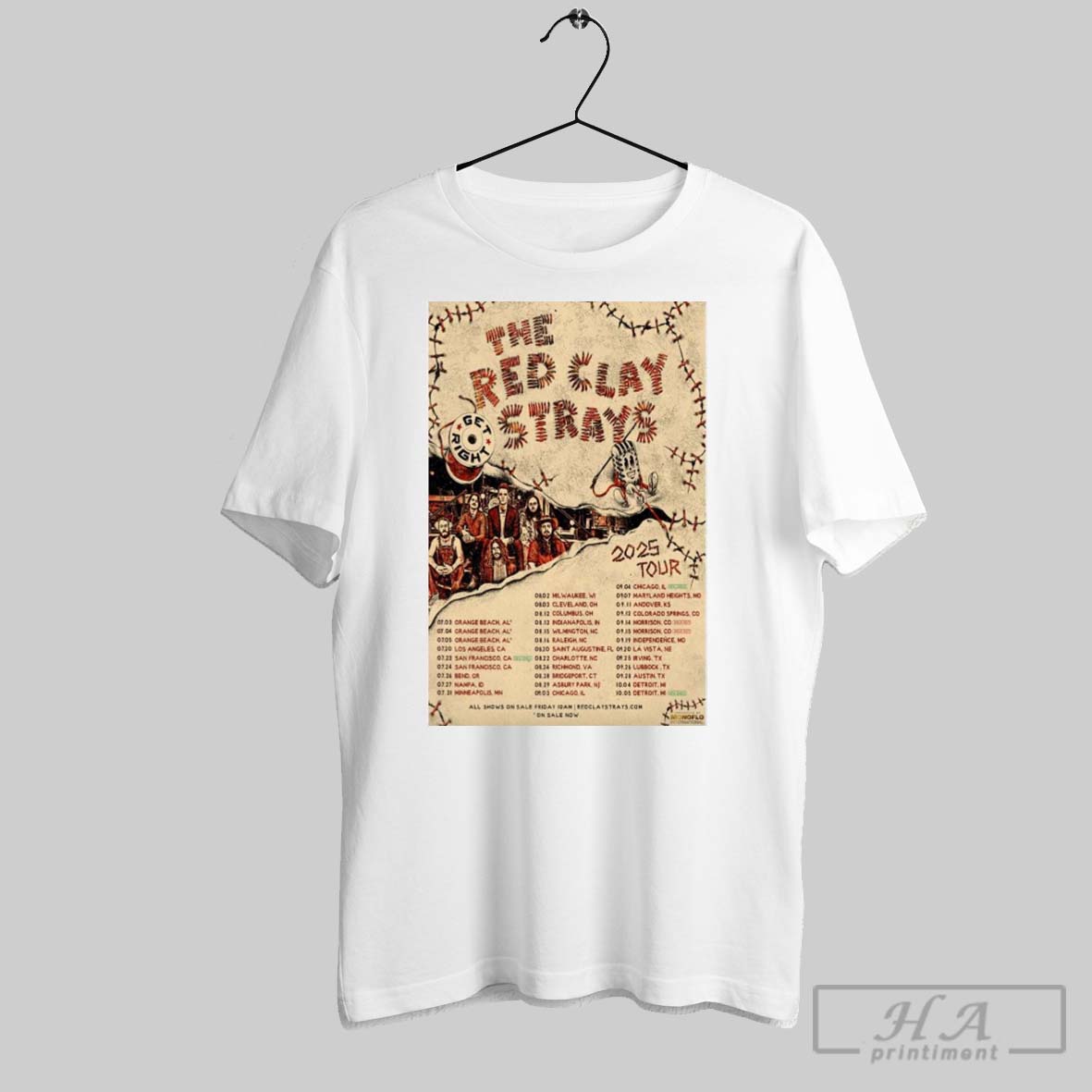 Poster The Red Clay Strays Get Right Tour 2025 07 03 Orange Beach Al 07 04 Orange Beach Al 07 20 Los Angeles Ca Shirt
