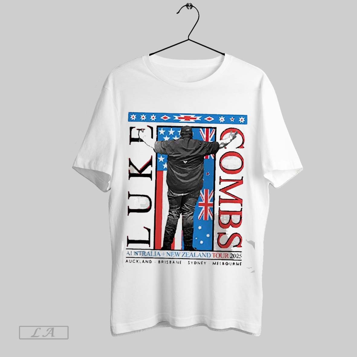 Top Luke Combs Australia And Zealand Tour 2025 Po Flags Two Sides Shirt