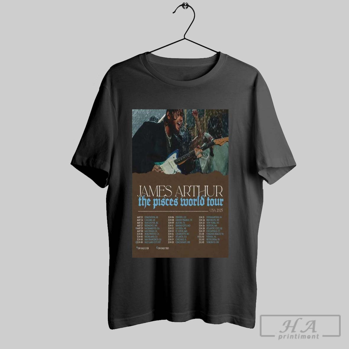 Poster James Arthur The Pisces World Tour Usa 2025 May 22 Edmonton Ab May 24 Calgary Ab Shirt