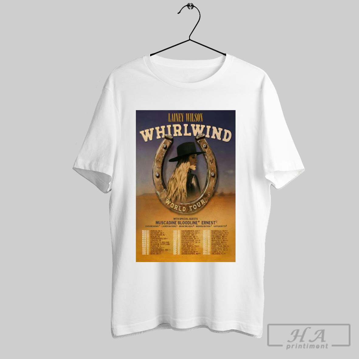 Official Poster Lainey Wilson Whirlwind World Tour 2025 With Special Guest Muscadine Bloodline Ernest Shirt
