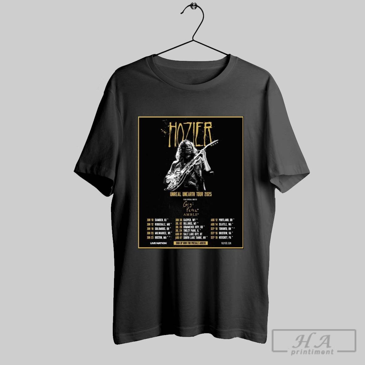 Hozier Unreal Unearth Tour 2025 Plus Special Guest Gigi Perez Amble Jun 10 Camden Nj Poster Shirt