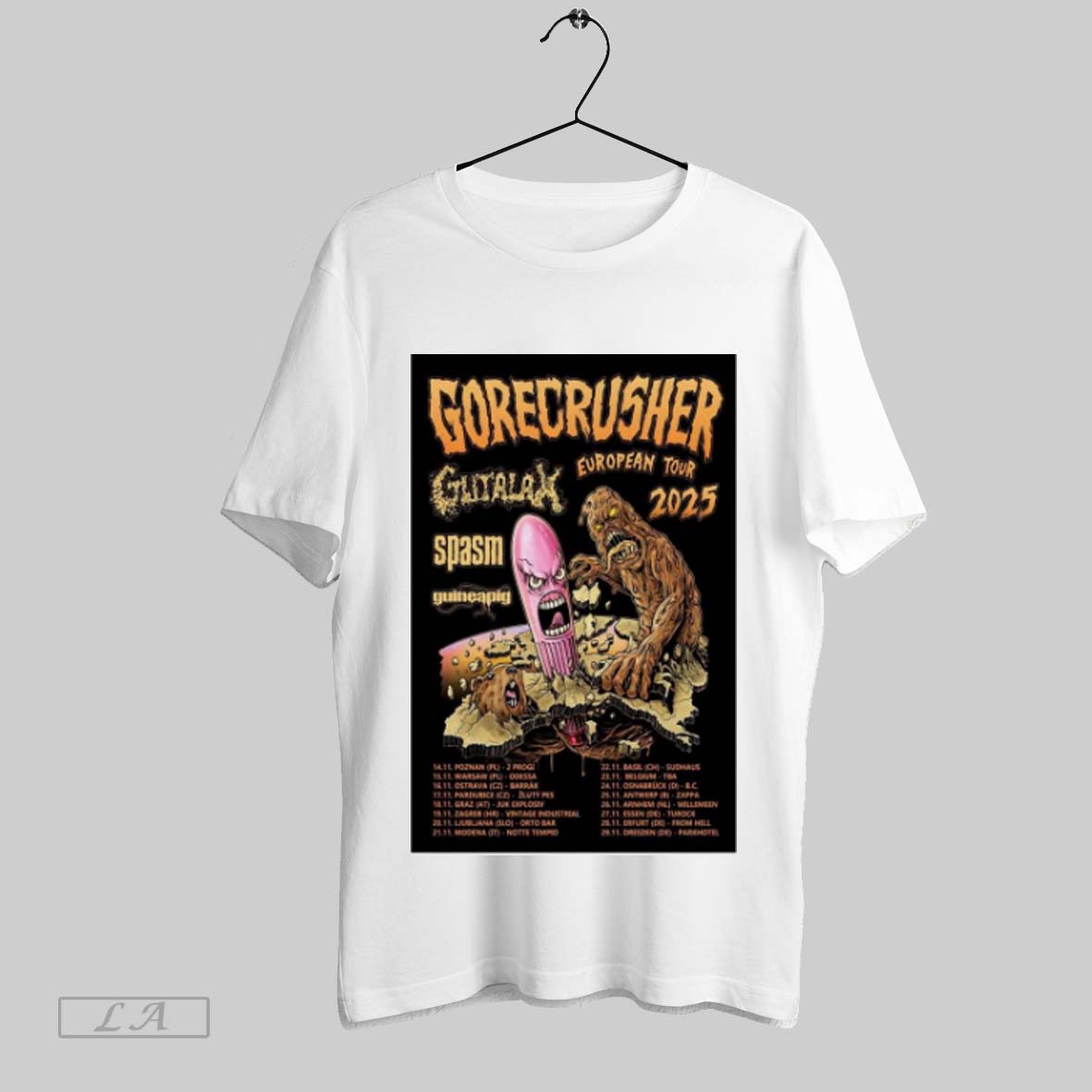 Official Poster Gorecrusher With Gutalax Spasm And Guineapig European Tour 2025 Shirt
