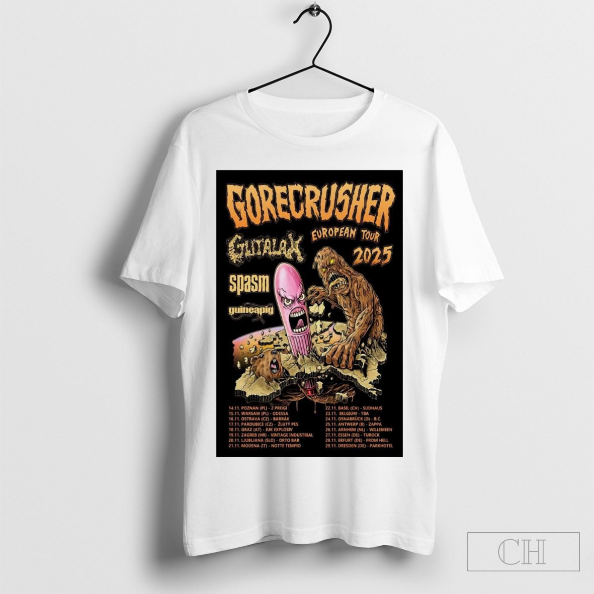Official Poster Gorecrusher With Gutalax Spasm And Guineapig European Tour 2025 Shirt