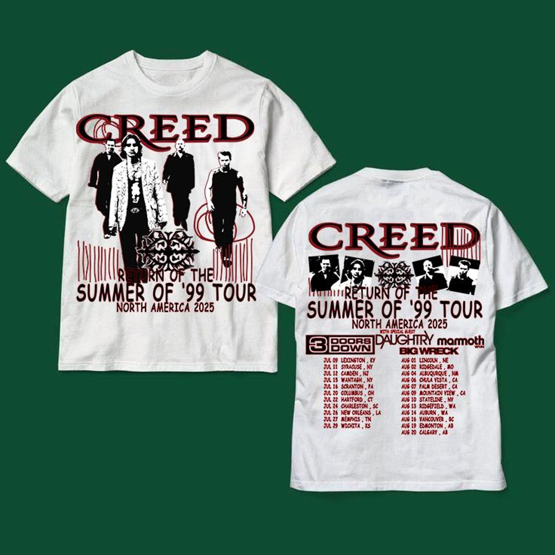 Creed Shirt, Creed Band 2025 Tour Summer Of '99 Tour Shirt, Creed Band Fan Gift, Creed 2025 Concert Merch, Rock Band Creed Graphic Shirt